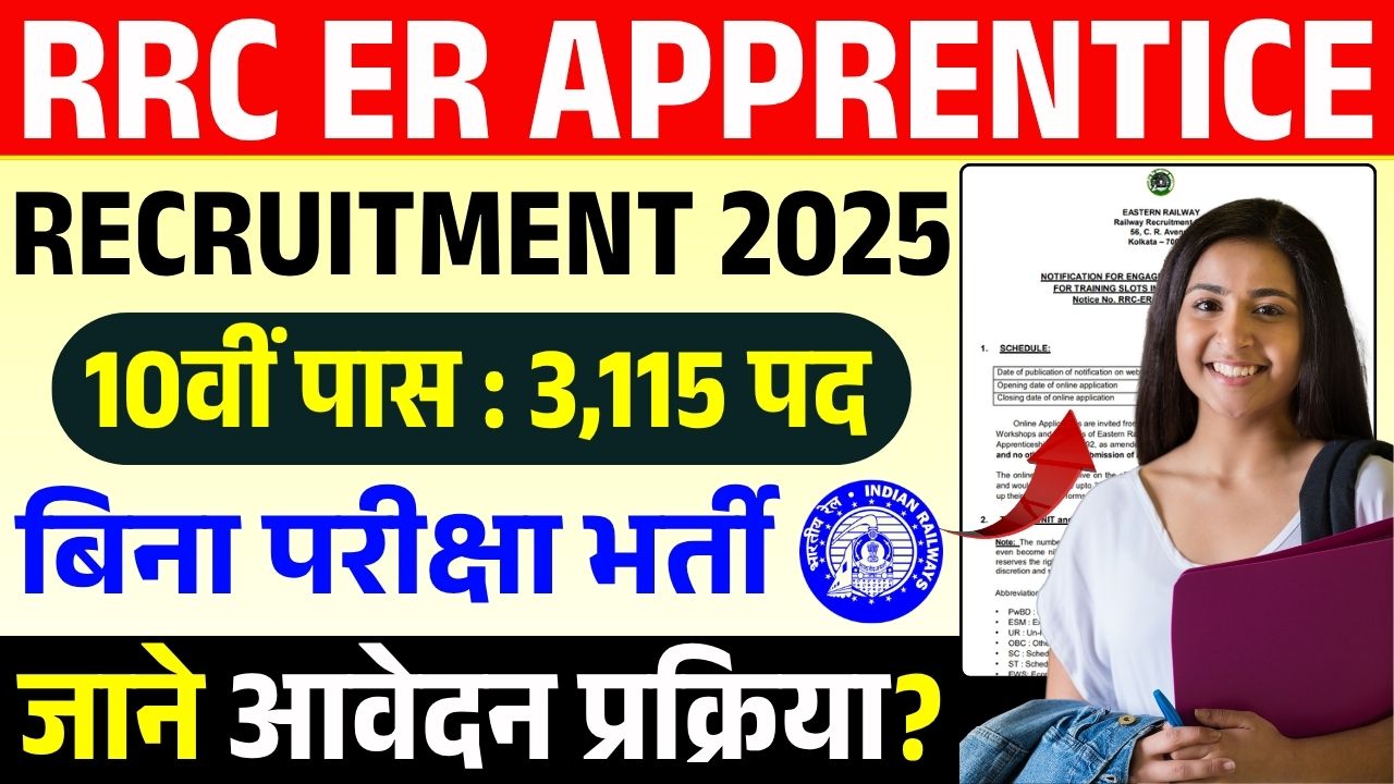 रेलवे में नौकरी पाने का सुनहरा मौका, RRC Eastern Railway Apprentice Recruitment 2025 में निकली 3115 भर्तियाँ